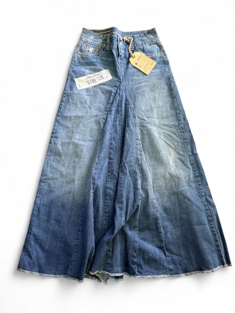 NWT Hydraulic Denim Y2K Panel-Flared Maxi Skirt – 3/4